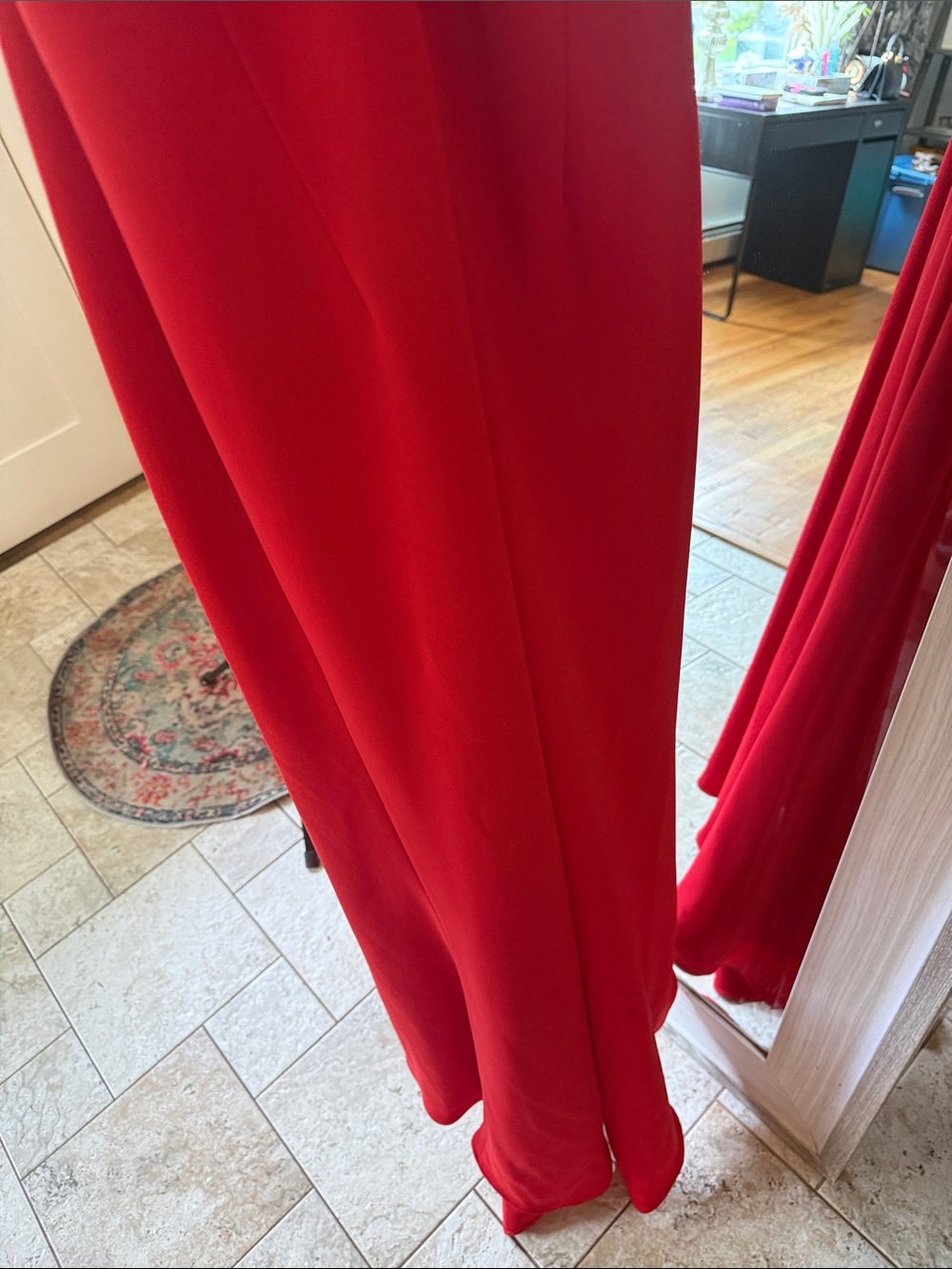 Calvin Klein Red Halter Maxi Dress with Beaded Neckline - Picture 4 of 12